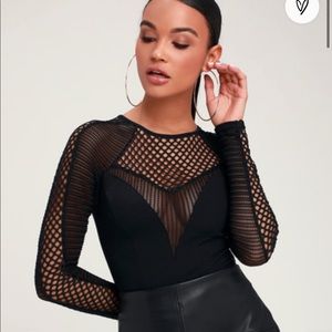 SOLD - Kaydance Black Mesh Long Sleeve Bodysuit